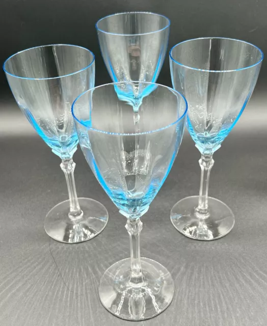 4 Fostoria Fairfax Azure Blue Water Goblets Blank for Versailles June Trojan