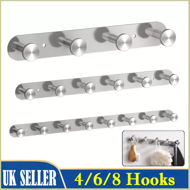 4 To 8 Hooks Key Coat Clothes Door Holder Rack Self Adhesive Wall Mounted Hanger