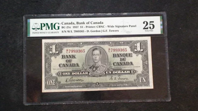 1937 BANK OF CANADA PMG VF25 ONE DOLLAR NOTE $1 Bill BUY IT NOW