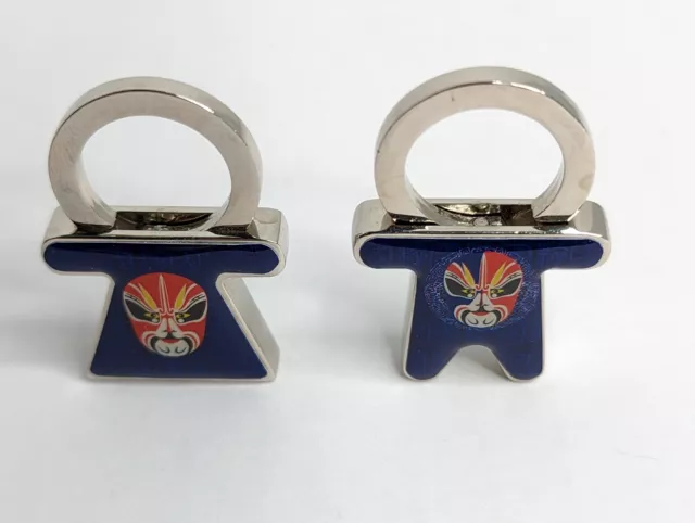 Chinese Opera Mask Key Rings Set Of 2 His & Hers Stainless Steel 1.75" Tall 3