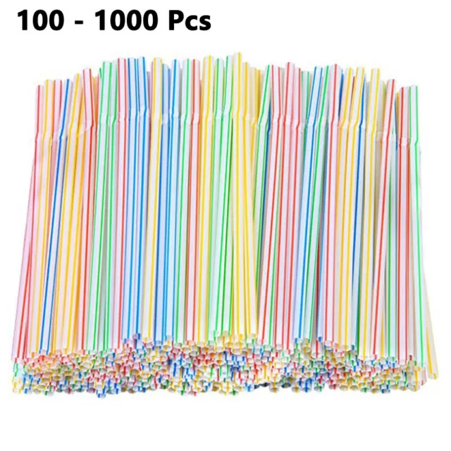 100/200/300/400Pcs Plastic Bendy Colourful Straws Birthday Party Drink Summer