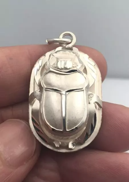 Egyptian Sterling Silver Raised Scarab Cartouche Charm/Pendant Hand made