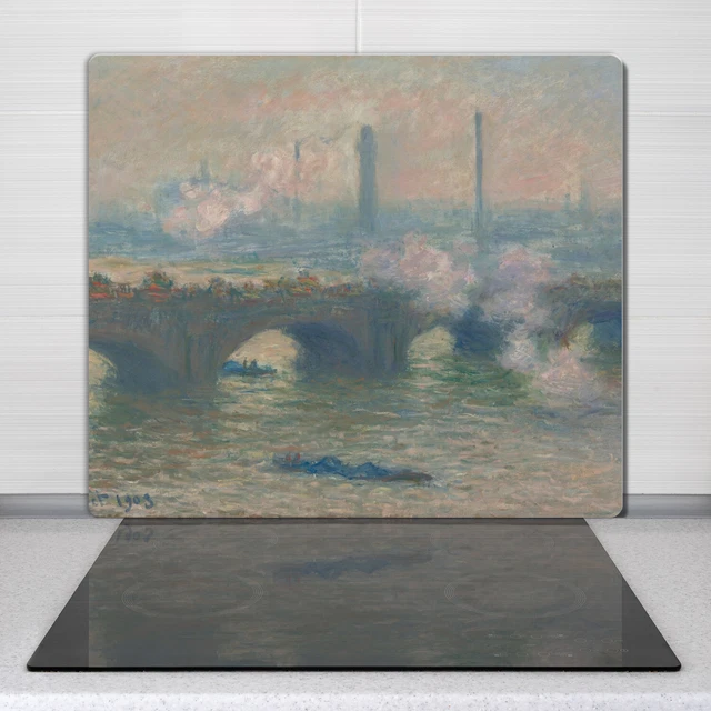 Cuisine planche à découper en verre Pont de Waterloo jour gris Monet 60x52