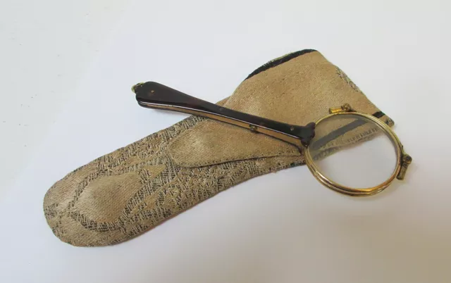 Antique Shell Lorgnette Folding Glasses with Pouch