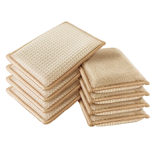 6pcs/set Bamboo Fiber Dishwashing Scouring Pads Dish Towel Sponge Scrub Rag