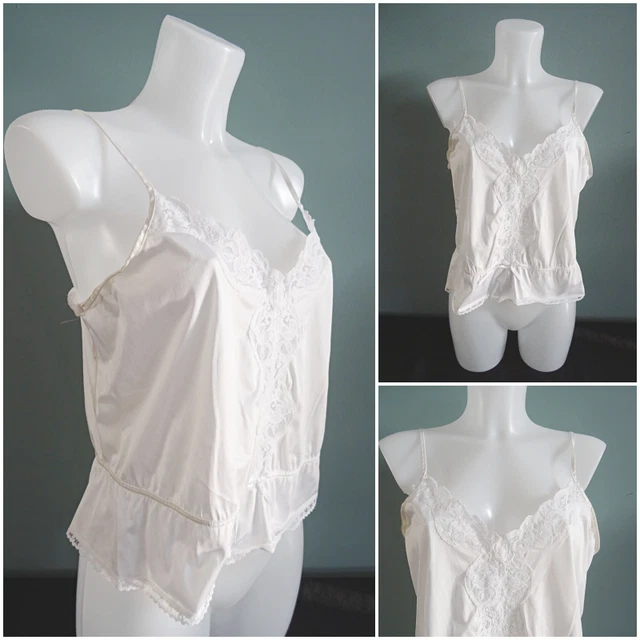 Camicia vintage anni '80 avorio poliestere raso pizzo floreale donna anni '80 36" busto