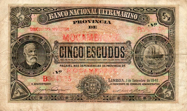 Portugal Portuguese Mozambique 5 Escudos 1941 Pick 83 Look Scans