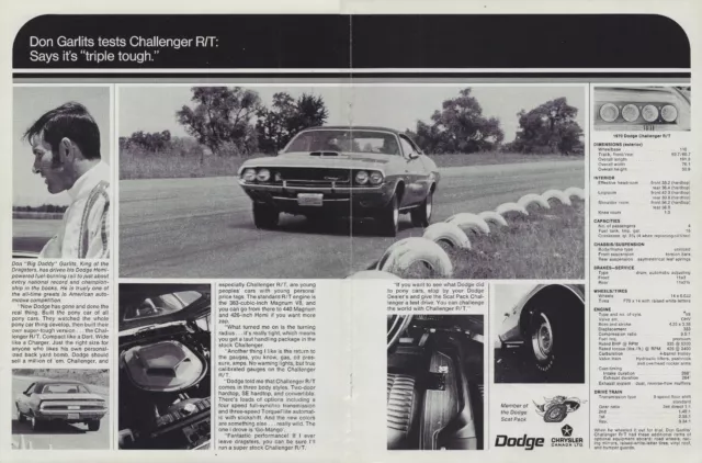 1970 Dodge Challenger R/T Magazine Ad Big Daddy Don Garlits 383 440 426 Hemi 70
