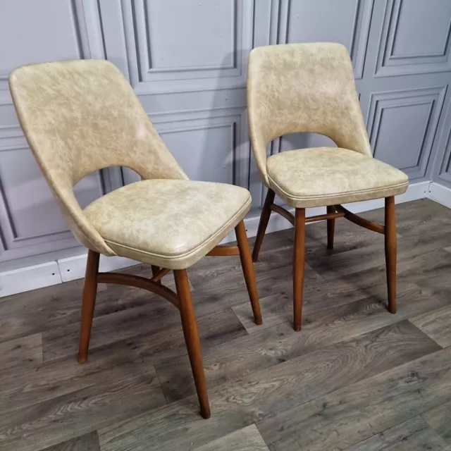 Pair Of 2 Retro Vintage Wood Mid Century Classic ‘Ben Chair’ Style Vinyl Seats 2