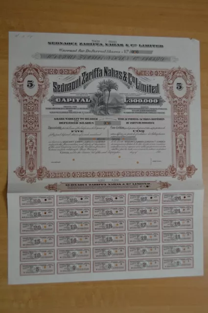 Egypt - Sednaoui Zarifaa Nahas&Co Ltd Certificates 5 Deferred shares Specimen