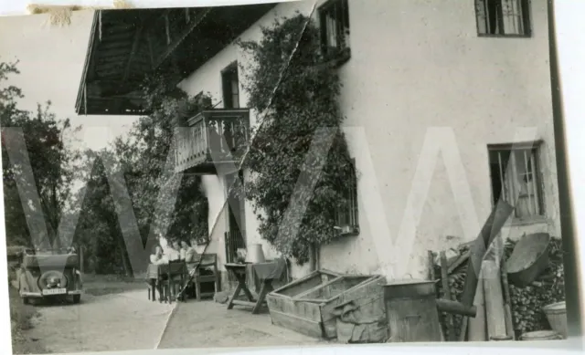 altes Foto Haus und Auto am Chiemsee, 1939, 9x6cm