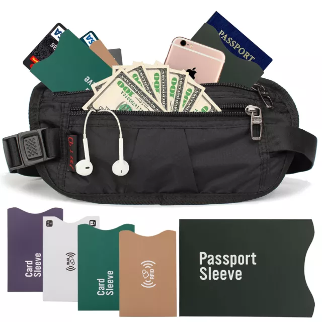 Travel Money Belt RFID Blocking Waterproof Waist Bag Fanny Pack Hidden Wallet