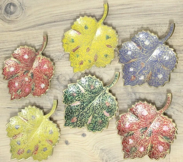 Vintage set of 6pcs Ashtray Serving Bowl Plate Brass Painted Beautiful Heavy