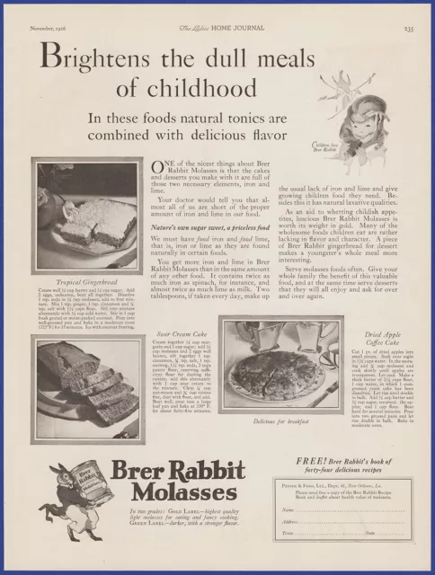 Vintage 1926 BRER RABBIT Molasses Dessert Kitchen Décor Baking Ephemera Print Ad