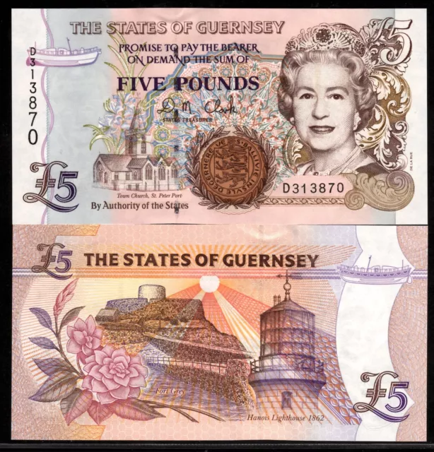 Guernsey 5 Pounds banknote, 1996 - 2006, P-56c, QEII UNC Currency