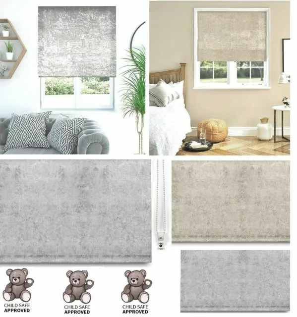 Modern Crush Velvet Soft Touch Fabric Window Roller Blinds Drop 160 cm