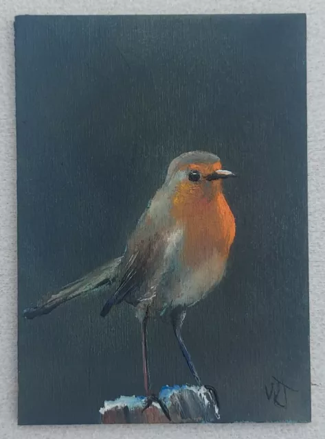 Original ACEO William Jamison Miniature Oil Painting Robin Red Breast Bird