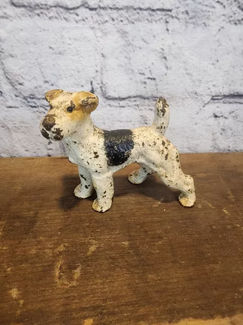 Antique Hubley Cast Iron Wire Haired Fox Terrier Hunting Dog Paperweight