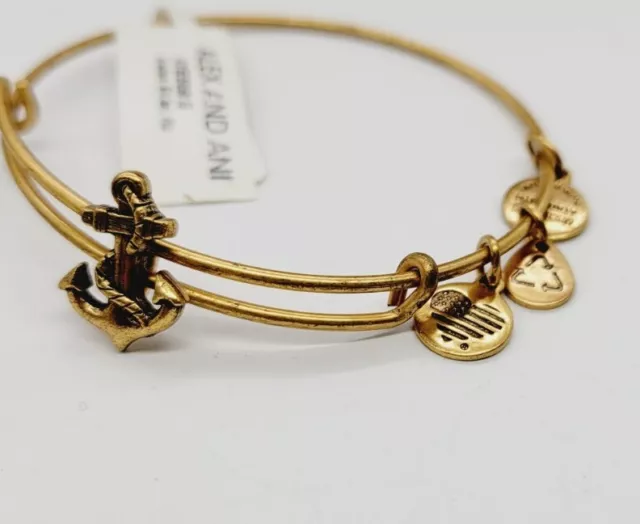 ALEX and ANI ANCHOR SLIDER Seaside CHARM Bangle BRACELET Gold Tone