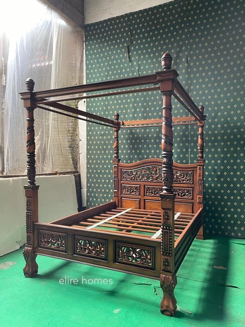 UK King Size 5' Mahogany Floral four poster mahogany bed frame UK King Size 5' Mahogany Floral four poster mahogany bed frame