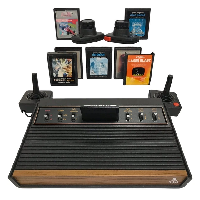 Vc6000 Game Console ATARI VCS 2600 Console Woody Light Sixer & 4 x Pads 8 x Games Spares ...