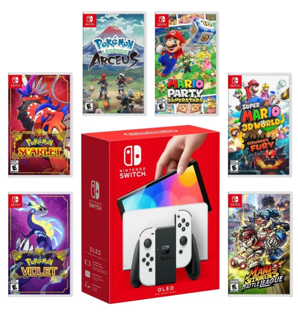 Nintendo Switch OLED  Model 64GB White Joy-Con Choose One Game Bundle Brand New 2