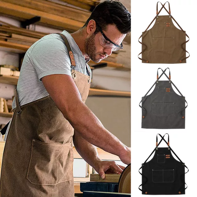 Canvas Tool Work Shop Apron Heavy Duty Woodworking Chef Workshop Apron w/Pockets