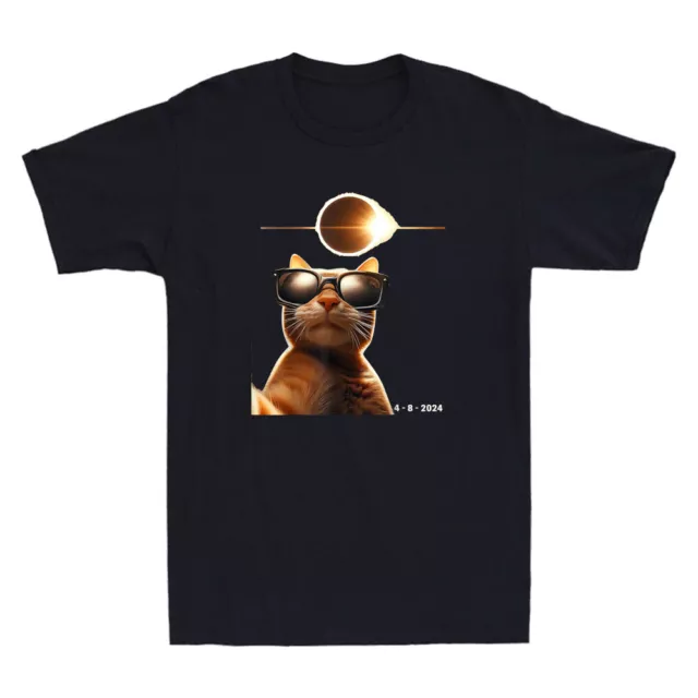 Cat Taking a Selfie With Solar 2024 Eclipse Wearing Glasses Funny Men's T-Shirt