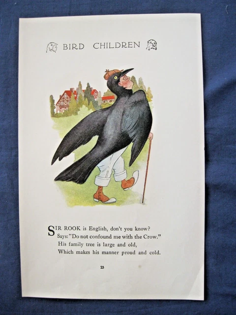 BIRD CHILDREN 1912 Elizabeth Gordon Vintage Art Print M.T. Ross SIR ROOK