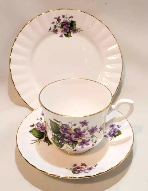 Royal Stafford victorian Violets Tea cup and Saucer , Side plate bone china