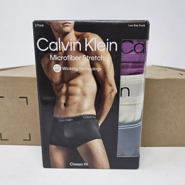 NEW Mens Calvin Klein 3-Pack Classic Fit Microfiber Stretch Low Rise Trunks