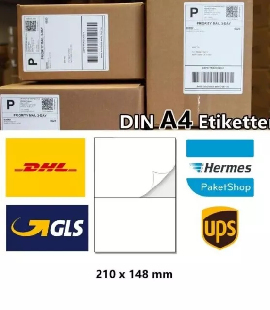 100 Etiketten für DHL Frankierung, Klebe- Versandetiketten 2x A6 auf A4 Bogen