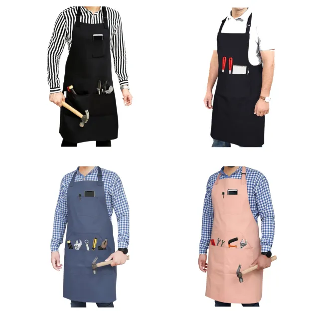 Adjustable Bib Apron Pockets Kitchen Cooking Apron Men Chef Work Tool BBQ Apron