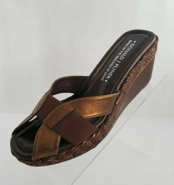 Donald J Pliner Sandals Bronze Leather Wedge Open Toe Slides Size 6.5M