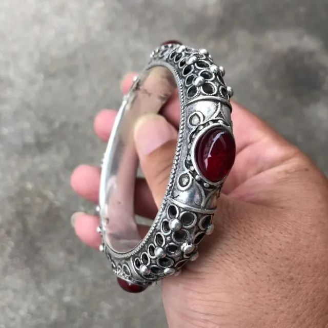 Asian China old Tibetan silver hand carved bracelet