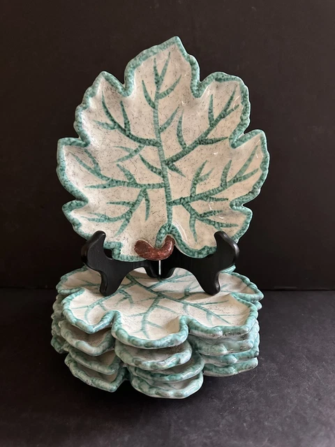 5 Vintage Italy Pottery Plates PV Peasant Village Leaf Mid Century Hand Painted