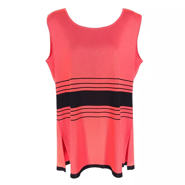 Exclusively Misook Tank Top Red Black Small Sleeveless Striped Round Neck