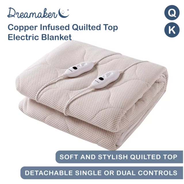 Electric Blanket Fully Fitted Washable Heated Copper Infused Quilted Queen King