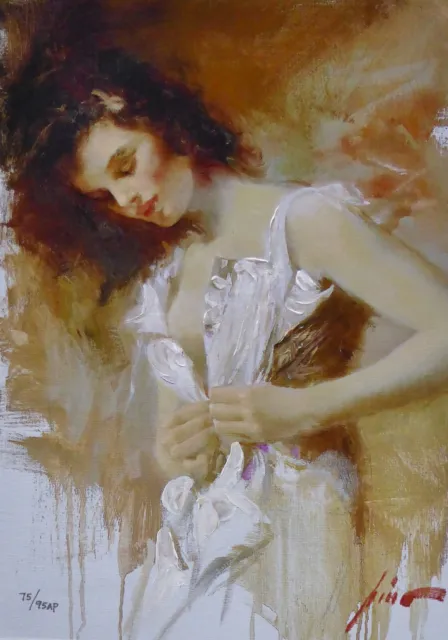 PINO Daeni White Camisole woman HAND EMBELLISHED SIGNED Canvas Italian-US Artist