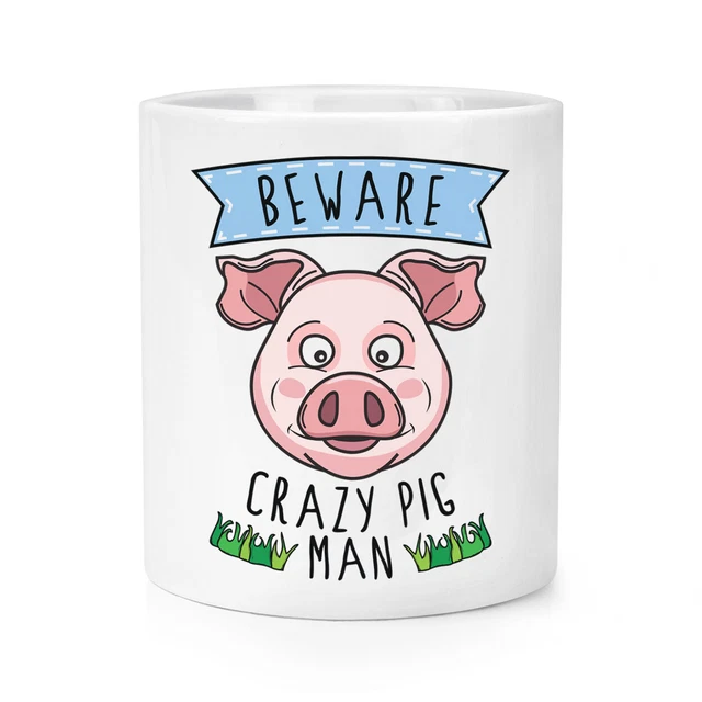 BEWARE CRAZY PIG Men Makeup Brush Pencil Pot Funny Animal Joke 21.39