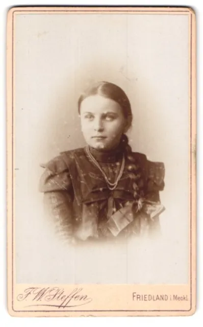 Fotografie F. W. Steffen, Friedland i. Meckl., Portrait junges Mädchen im Kleid