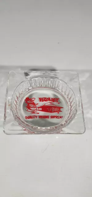 Vintage PIZZA HUT Quality Reigns Supreme 4" Square Glass Ashtray