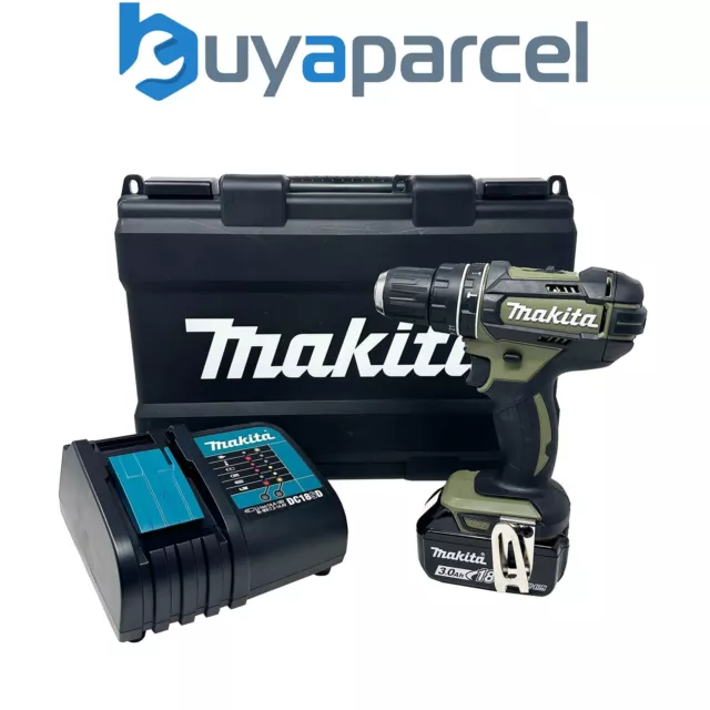 Makita DHP482SFO18v LXT 2 Speed Cordless Combi Drill Olive + 1x3ah Battery +