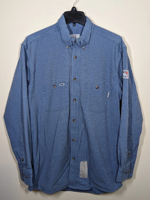 Tyndale FR  Flame Resistant Long Sleeve Button Down Shirt Cat 2 Size L Blue