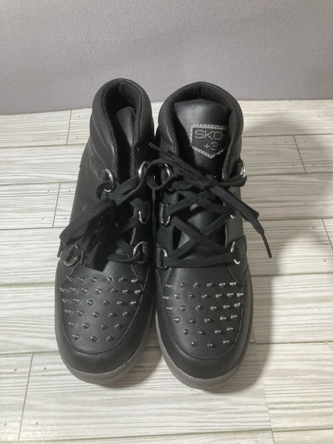 Spiked Sneaker Bootie Hidden Wedge  Black Womens 9 Sketchers SKCH+3  Goth/Punk