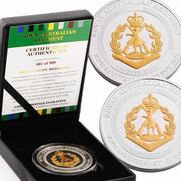 RAR ROYAL AUSTRALIAN REGIMENT 75th ANNIVERSARY MEDALLION COIN IN CASE ...