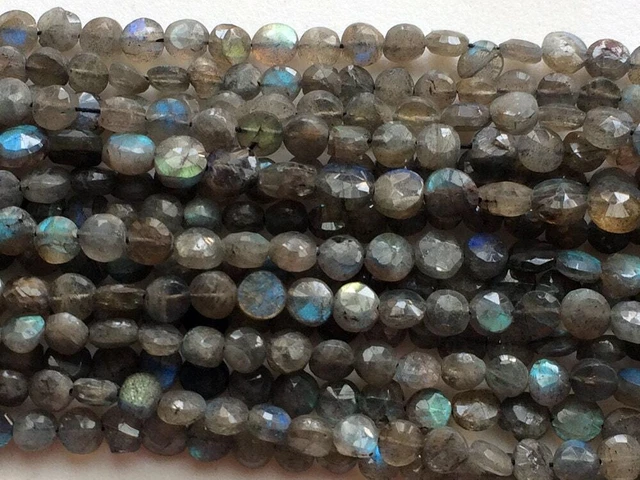 6-7mmLabradorite Facettes Pièce Perles, Naturel Labradorite Droit Perceuse à