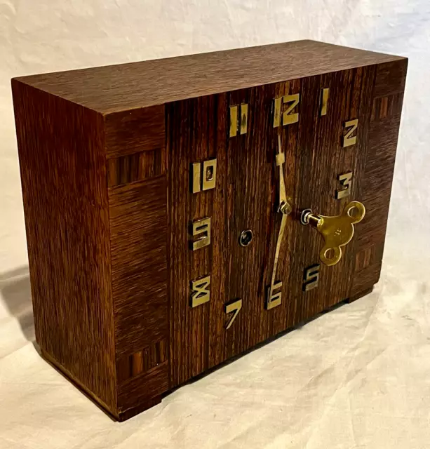 Superb  HAC Mahogany Art Deco Striking Mantel Clock Fully Working 3