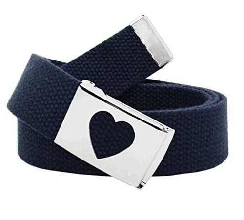 Girl's School Uniform Silver Flip Top Heart Belt Buckle, Navy Blue, Size 0.0