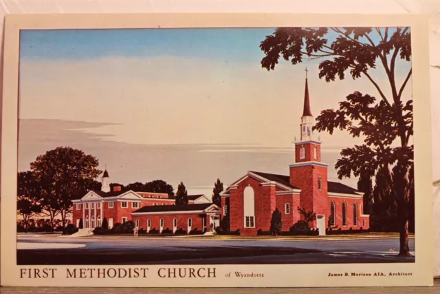 Michigan MI Wyandotte First Methodist Church Postcard Old Vintage Card View Post
